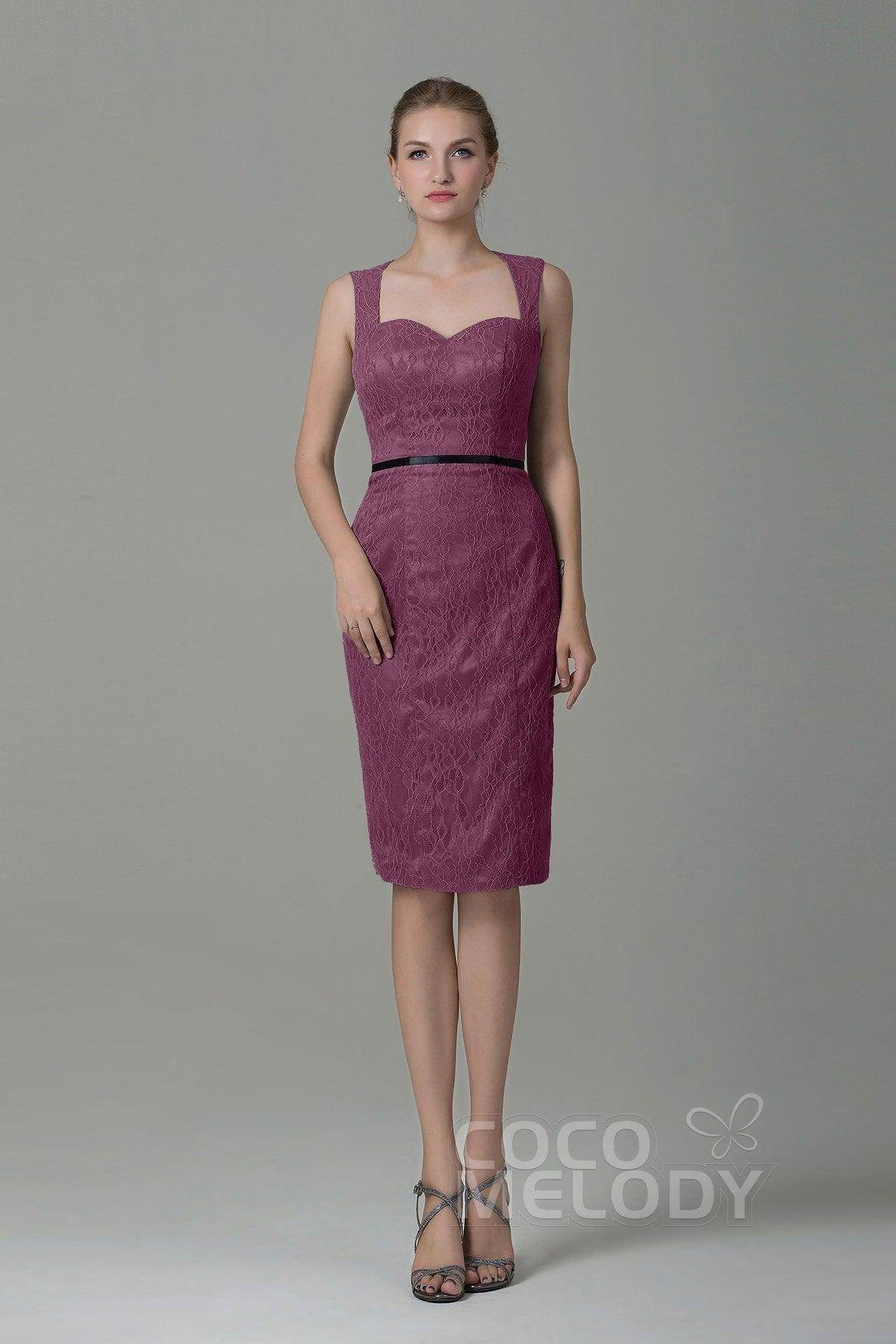 Sheath-Column Knee Length Lace Bridesmaid Dress COZK16011 - COCOMELODY